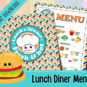 Lunch Diner Menus | Play Restaurant | Fast Food | Activities for Toddlers | Pretend Play | Preschool | Printable
