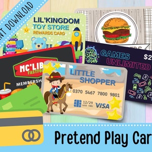 Faites semblant de jouer aux cartes pour les enfants | Fausses cartes de crédit pour les enfants | | d’argent fictif Shopping Pretend Play | Jardin d’enfants | Imprimable