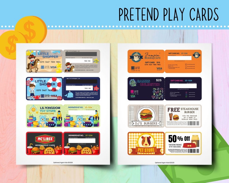 Pretend Play Cards for Kids Fake Credit Cards for Kids | Etsy