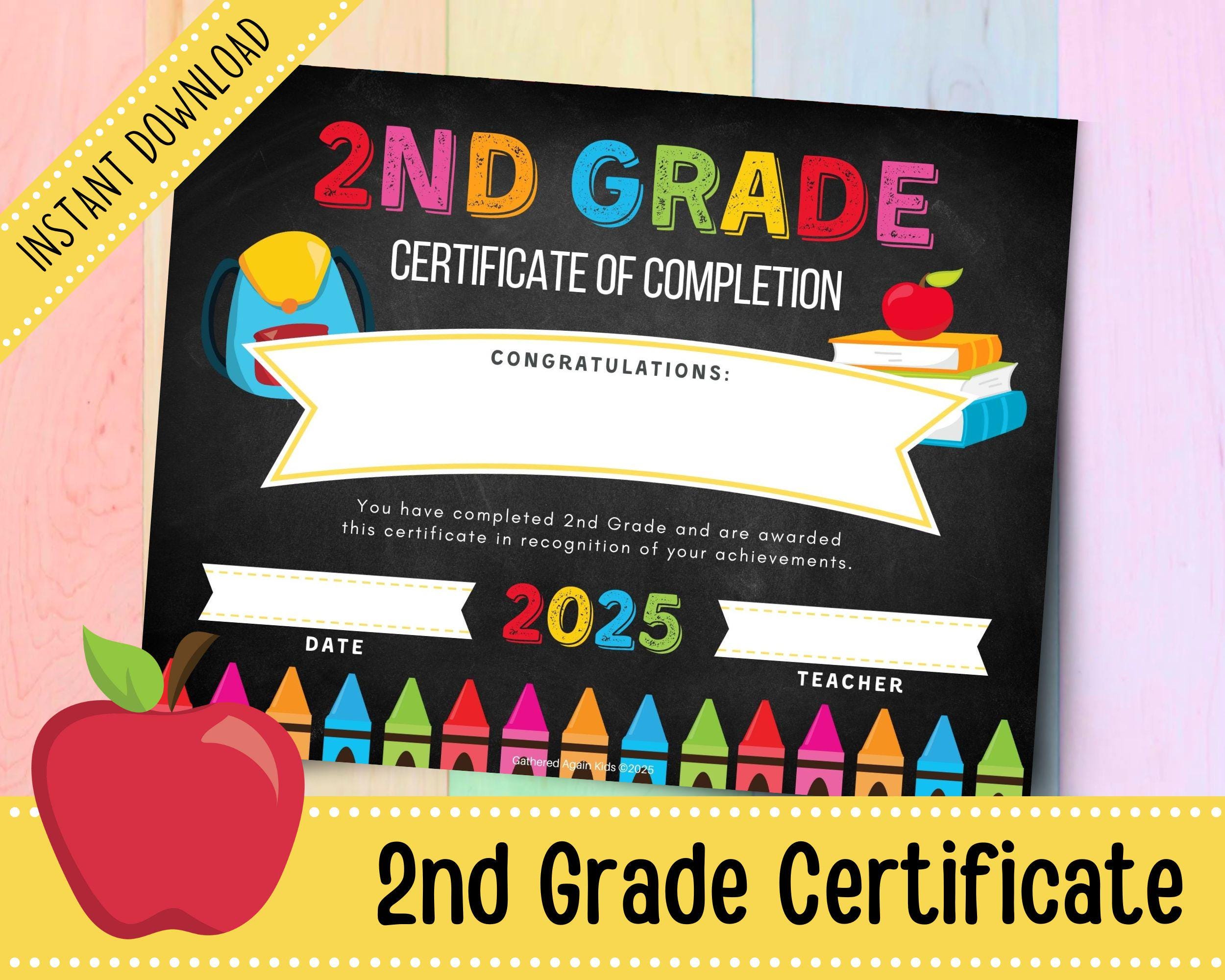 Printable 2nd Grade Graduation Certificate 2025 | Chalkboard Graduation Certificate | Homeschool Graduation Diploma | 2nd Grade Diploma