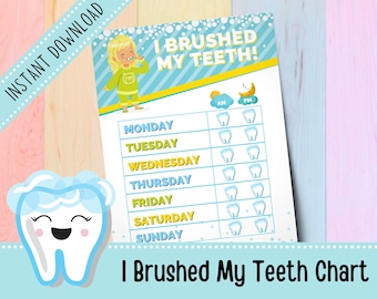 Teeth Brushing Chart for Girls | Brush Teeth Reminder | Sticker Reward Chart | Daily Routines | Printable