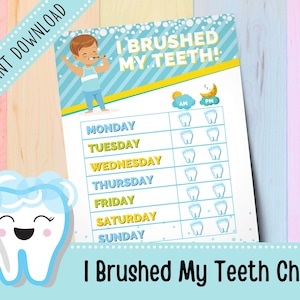 Tabla de cepillado de dientes para niños / Recordatorio de dientes de cepillo / Tabla de recompensas de pegatinas / Rutinas diarias / Imprimible