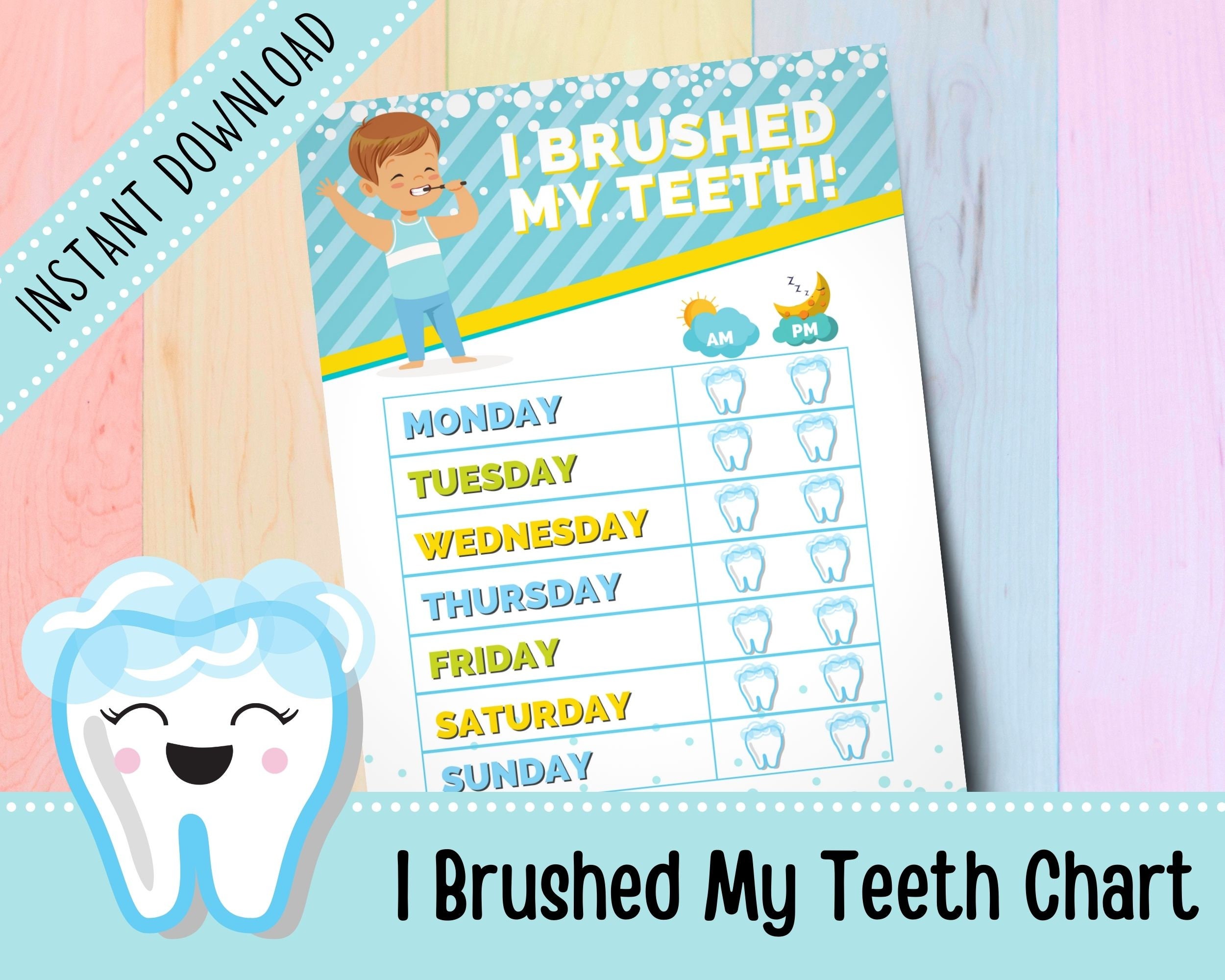 Teeth Brushing Chart for Boys | Brush Teeth Reminder | Sticker Reward ...