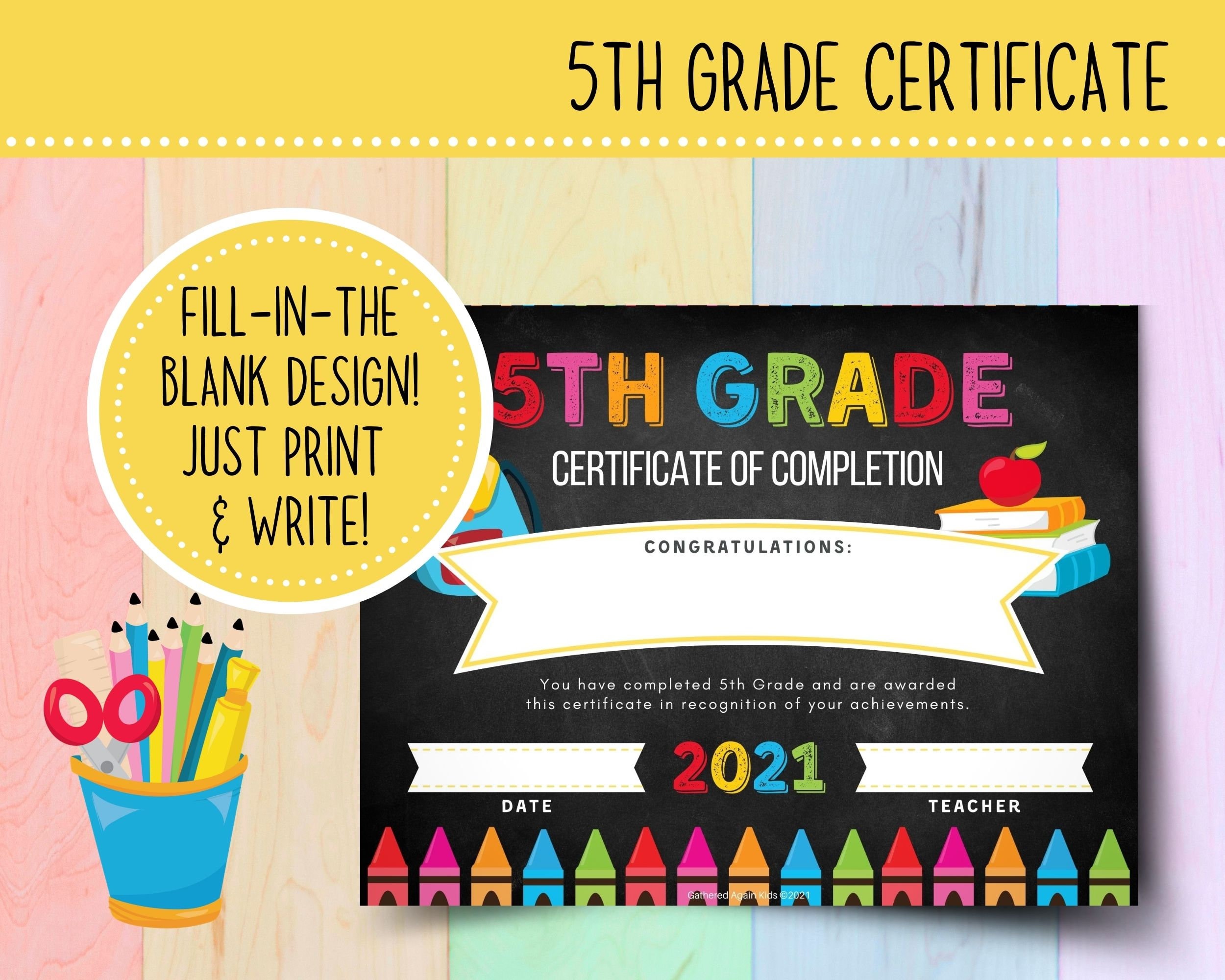 printable 5th grade graduation certificate 2021 chalkboard