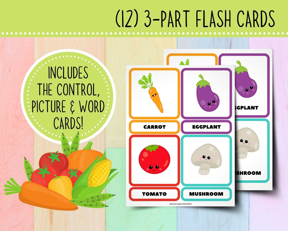 Vegetable Flash Cards Activities for Toddlers Montessori Etsy