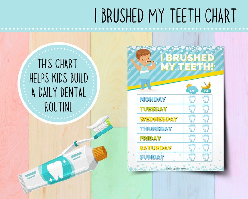 Teeth Brushing Chart for Boys Brush Teeth Reminder Sticker Reward Chart Daily Routines Printable
