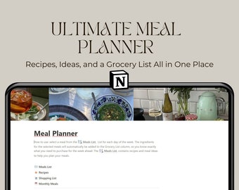 Meal Planner Notion template|Ultimate meal planner|Notion food|aesthetic|Notion grocery|Meal tracker Notion| notion recipe|planner inventory
