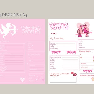 Valentine's Day Secret Pal | Questionnaire | Printable valentines day | Secret Pal Survey | My Favorite Things | Get to know me | valentines