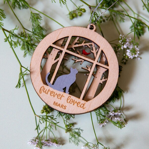 Cat Memorial Ornament | Cardinal, Personalized Pet Loss Gift