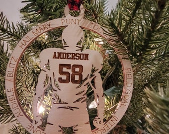 Personalized Football Player Coach Ornament for High School, College, Semi-Pro, and Pro. Student Player