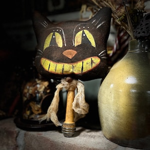 Primitive Folk Art, Halloween Vintage Cat, Retro Halloween Display, Spooky Black Cat, Halloween Decoration