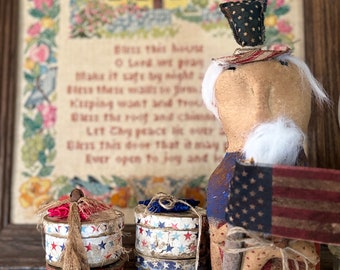 Handmade Primitive Uncle Sam Stump Doll: Patriotic Americana Decor