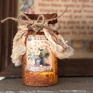 Primitive Summer Grubby Pillar Candle, Battery Operated Primitive Candle, Handmade Grubby Candle, Farmhouse Decor, Vintage