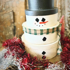 Primitive Stacking Pantry Boxes - Snowman Stacking Boxes - Winter Snowman Decor - Hand painted Snowman