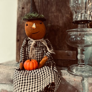 Primitive Pumpkin Doll, Halloween Pumpkin Doll, Witch, Fall, Halloween Decor
