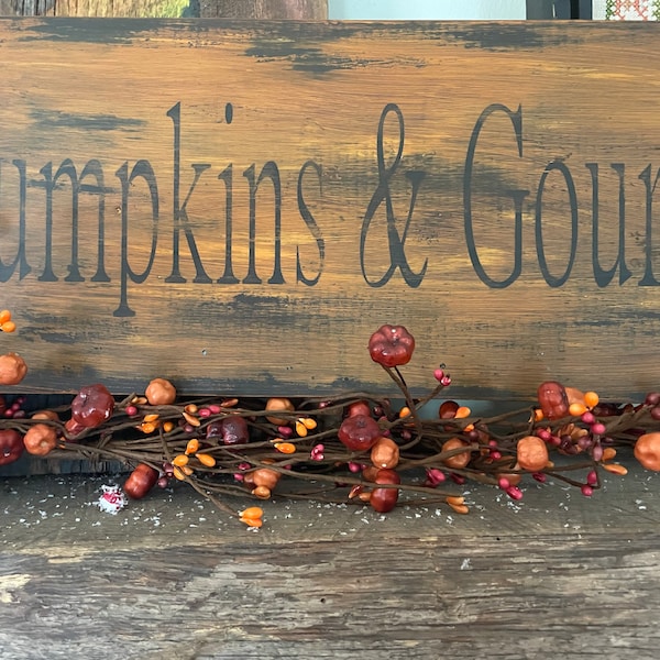 Primitive Pumpkins and Gourds Fall Wooden Sign distressed - Halloween Sign