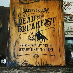 Large wooden rustic Halloween sign - Sleepy Hollow - primitive - antique reproduction sign