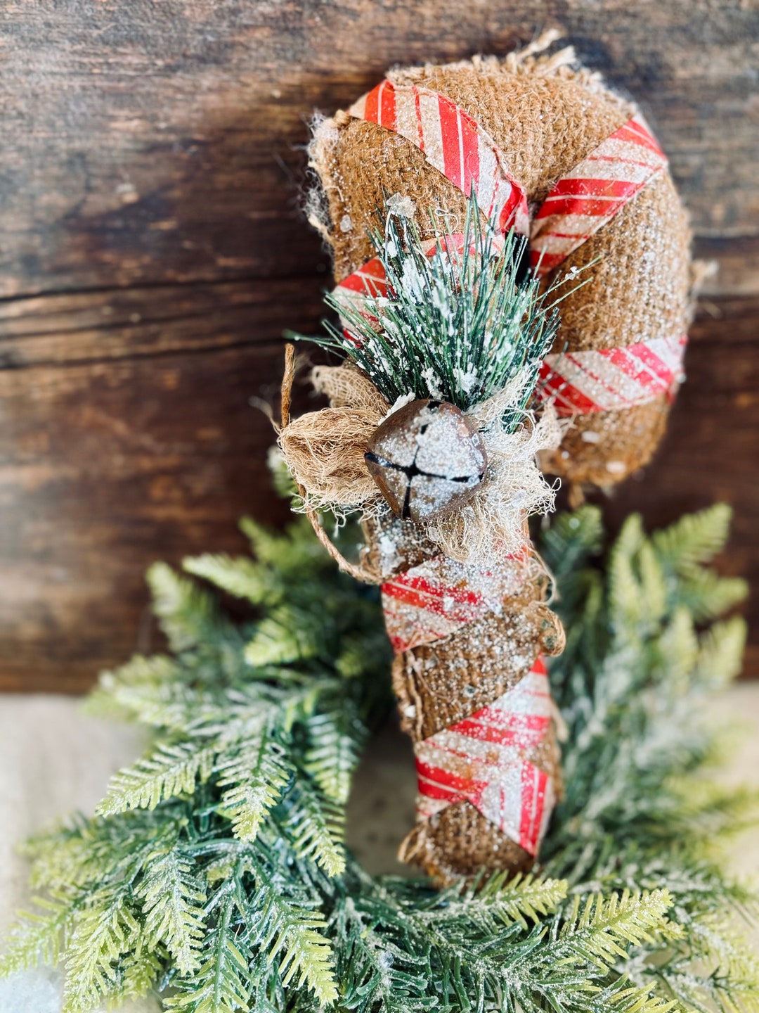 Handmade Primitive Burlap Candy Cane Ornies, Farmhouse Christmas ...