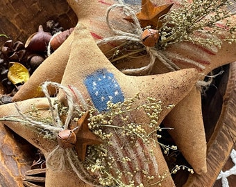 Primitive Patriotic Americana Flag Stars, Handpainted Stars, Fourth of July Decor