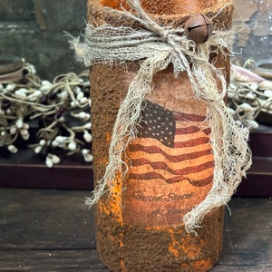 Primitive Patriotic Grubby Pillar Candle, Battery Operated Primitive Candle, Handmade Grubby Candle, Farmhouse Decor, Honey Bee Custom