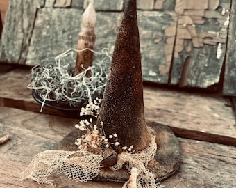 Primitive Witch Hat, Halloween Witch Hat, Primitive Halloween Decor, Black Witch Hat