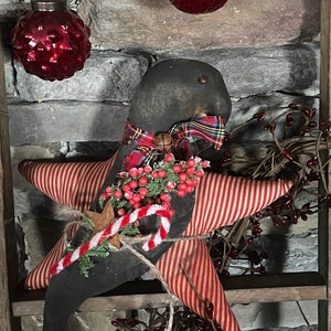 Primitieve kerstkraai en ster Ornie - primitief kerstdecor