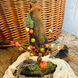 Primitive Witch Hat, Halloween Witch Hat, Primitive Halloween Decor, Black Witch Hat, Fall Autumn Decor, Handmade Fall decor