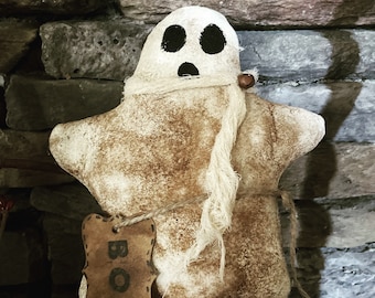 Primitive Grungy Ghost Ornie - Primitive Halloween Decor - Boo - Ghosts