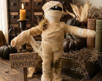 Primitive Halloween Mummy Doll: Handmade Spooky Decor