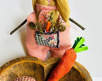 Handmade Primitive Easter Bunny: Grungy Farmhouse Rabbit Decor