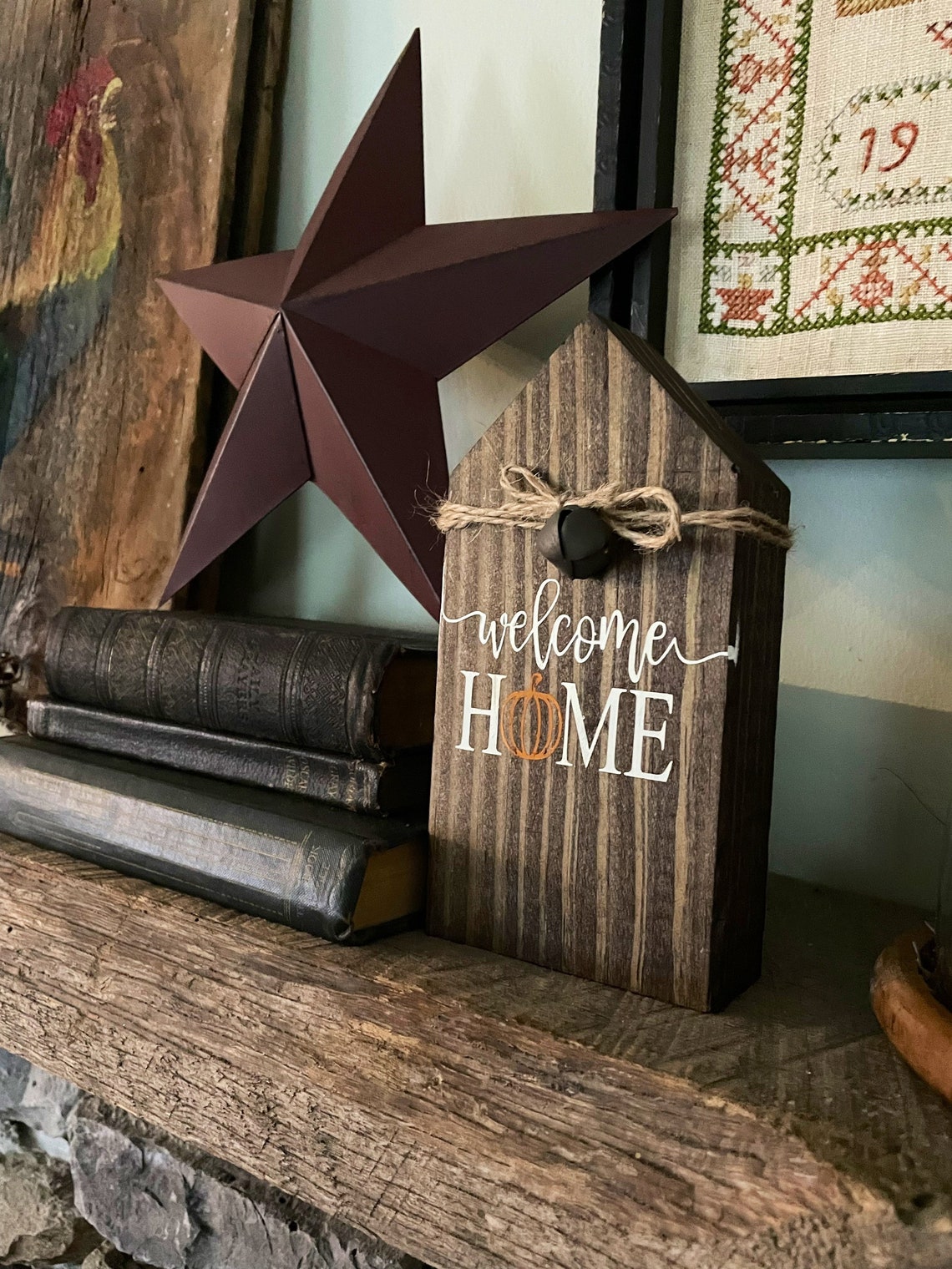 Wooden Block House Home Pumpkin Fall Decor Rustic Etsy