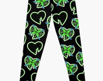 HBK IYH '97 DX Black Leggings For Women, Yoga Leggings, Green Heart Collage All Seasons Leggings