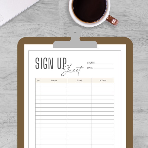 Printable Pdf Sign up Sheet Template Event Sign Up Etsy