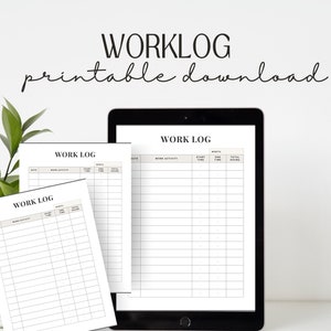 Work Log Printable | Editable Activity Tracker for Productivity | Efficiency Tool for Work | Minimalistic Work Hours Log to Stay Organized
