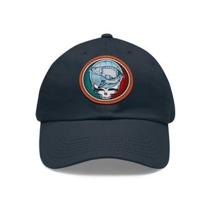 Grateful Dead Fishing Hat: Deadhead Inspired Baseball cap with round leather patch, Rock the Scene on and off the Water, fish and skull