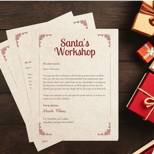 Carta personalizada del taller de Papá Noel para niños en la lista de Niza / Descarga instantánea / Carta de recuerdo de Navidad imprimible / Kraft, 8.5x11