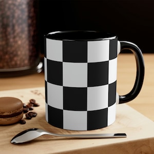Checkered Mug - Black n White, Red n White, Blue n White - Collection Ceramic Mug - Accent Coffee Mug, 11oz, Chess Board, Vintage Inspired
