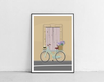 Bike Illustration, Digital File, Illustration, Poster, Art Print, Design, Wall Art, UNFRAMED