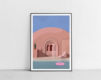 Pool Side Print, Holiday Print, Travel Poster, Vacation, Home Wall Decor, Digital Print, UNFRAMED