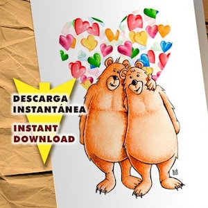 Biglietto d'auguri Gay LOVING BEARS con cuori color bandiera GAY, 11x15 cm, con croci ritagliate e piegate