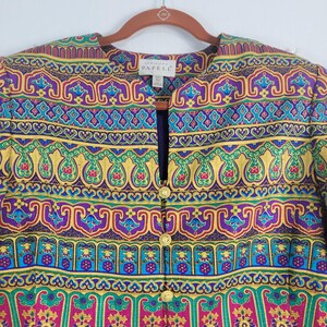 Vintage 90s Adrianna Papell Silk Jacket size 12 Egyptian Revival Jewel Tone image 2