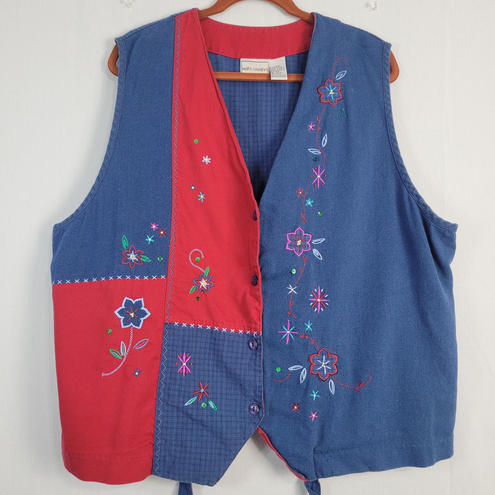Vintage Mixed Print Patchwork Floral Embroidered Button Vest