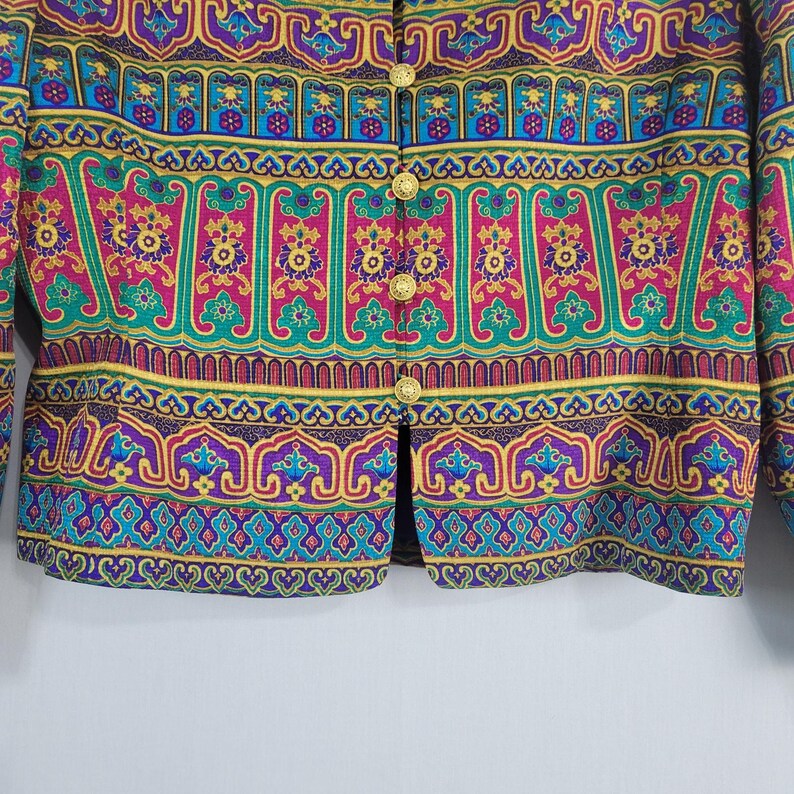 Vintage 90s Adrianna Papell Silk Jacket size 12 Egyptian Revival Jewel Tone image 4
