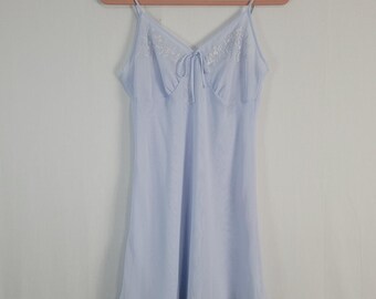 Vintage Y2K Floral Embroidered Semi Sheer Chemise Nightgown size M Blue Fairy