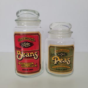 Vintage 1980s Aunt Jenny's Split Peas and Dried Beans Canister Jars made in USA