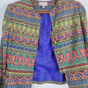 Vintage 90s Adrianna Papell Silk Jacket size 12 Egyptian Revival Jewel Tone image 8