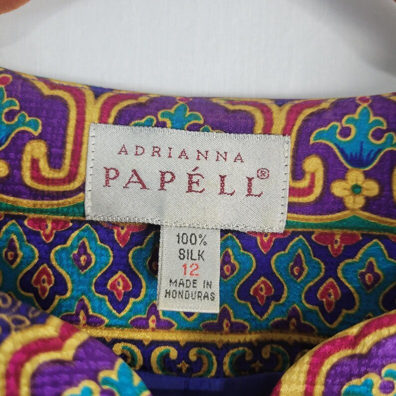 Vintage 90s Adrianna Papell Silk Jacket size 12 Egyptian Revival Jewel Tone image 3