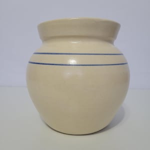 Vintage Marshall Casey Pottery Blue Stripe Crock Cookie Jar Stoneware with Lid