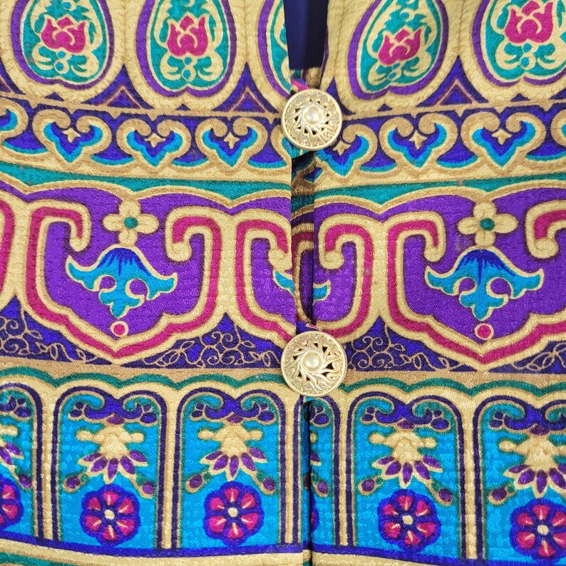 Vintage 90s Adrianna Papell Silk Jacket size 12 Egyptian Revival Jewel Tone image 6