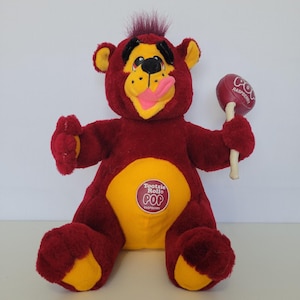 Vintage 1999 "Tootsie Pop" Plush Red Raspberry Bear Ad Mascot w Lollipop, 11"